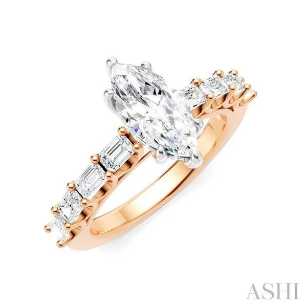 7/8 Ctw Marquise Shape Emerald and Round Cut Diamond Semi-Mount Engagement Ring in 14K Rose and White Gold Hart's Jewelers Grants Pass, OR