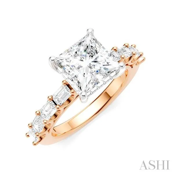 7/8 Ctw Princess Shape Emerald and Round Cut Diamond Semi-Mount Engagement Ring in 14K Rose and White Gold Hart's Jewelers Grants Pass, OR