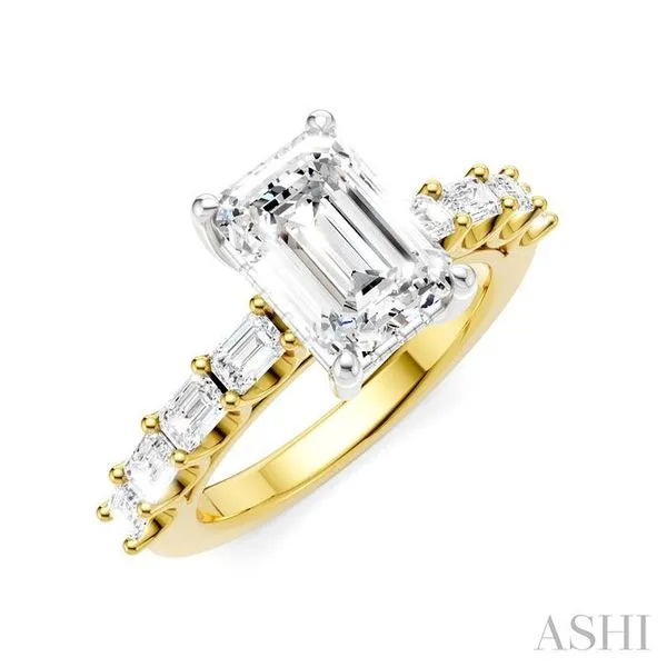 7/8 Ctw Emerald Shape Emerald and Round Cut Diamond Semi-Mount Engagement Ring in 14K Yellow and White Gold Hart's Jewelers Grants Pass, OR