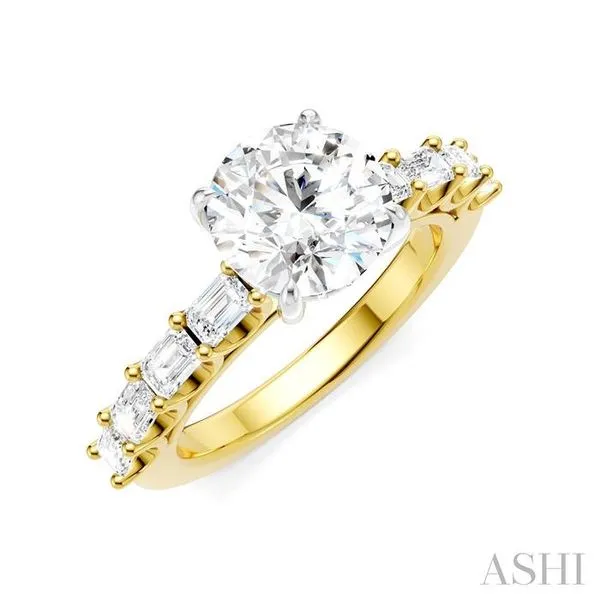 7/8 Ctw Round Shape Emerald and Round Cut Diamond Semi-Mount Engagement Ring in 14K Yellow and White Gold Hart's Jewelers Grants Pass, OR