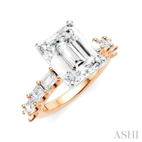 1 3/8 Ctw Emerald Shape Emerald and Round Cut Diamond Semi-Mount Engagement Ring in 14K Rose and White Gold Hart's Jewelers Grants Pass, OR