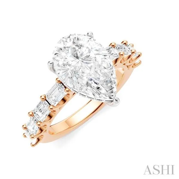1 1/3 Ctw Pear Shape Emerald and Round Cut Diamond Semi-Mount Engagement Ring in 14K Rose and White Gold Hart's Jewelers Grants Pass, OR