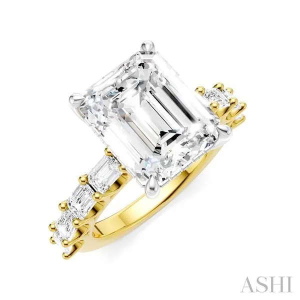 1 1/3 Ctw Emerald Shape Emerald and Round Cut Diamond Semi-Mount Engagement Ring in 14K Yellow and White Gold Hart's Jewelers Grants Pass, OR