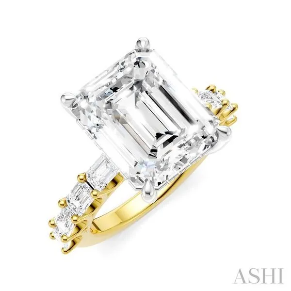 1 1/3 Ctw Emerald Shape Emerald and Round Cut Diamond Semi-Mount Engagement Ring in 14K Yellow and White Gold Hart's Jewelers Grants Pass, OR