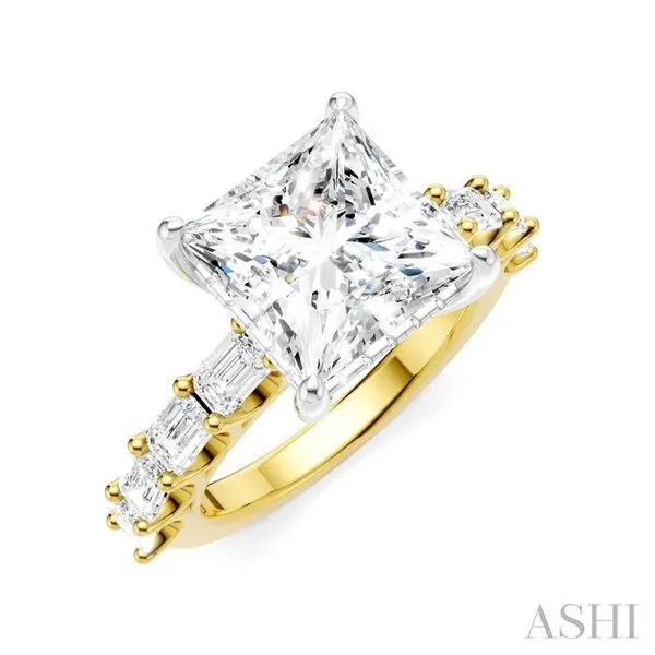 1 1/3 Ctw Princess Shape Emerald and Round Cut Diamond Semi-Mount Engagement Ring in 14K Yellow and White Gold Hart's Jewelers Grants Pass, OR