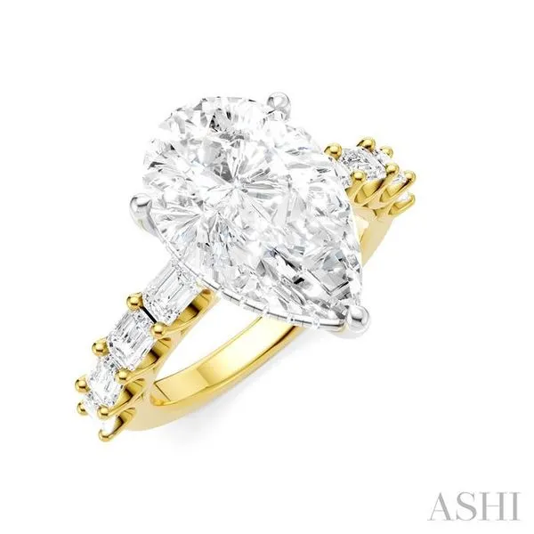 1 1/3 Ctw Pear Shape Emerald and Round Cut Diamond Semi-Mount Engagement Ring in 14K Yellow and White Gold Hart's Jewelers Grants Pass, OR