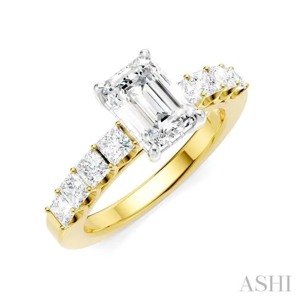 7/8 Ctw Emerald Shape Princess and Round Cut Diamond Semi-Mount Engagement Ring in 14K Yellow and White Gold Hart's Jewelers Grants Pass, OR