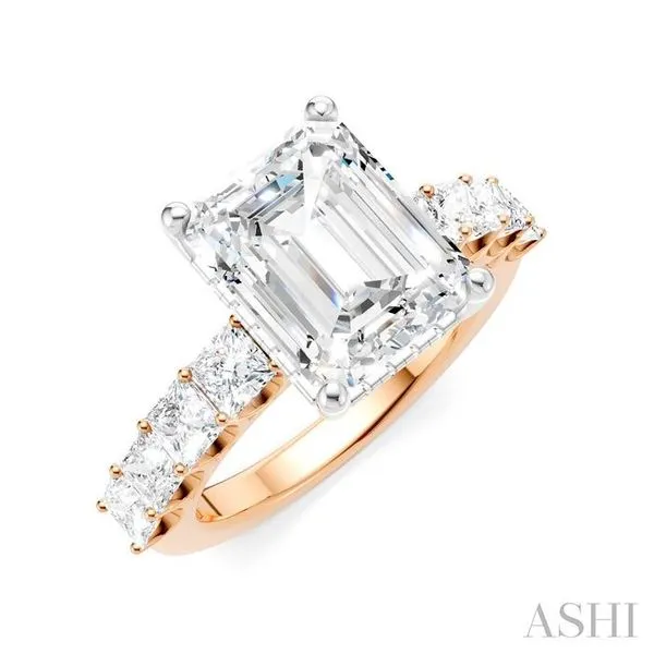 1 1/3 Ctw Emerald Shape Princess and Round Cut Diamond Semi-Mount Engagement Ring in 14K Rose and White Gold Hart's Jewelers Grants Pass, OR