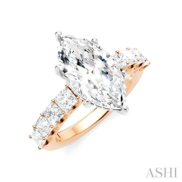 1 1/3 Ctw Marquise Shape Princess and Round Cut Diamond Semi-Mount Engagement Ring in 14K Rose and White Gold Hart's Jewelers Grants Pass, OR