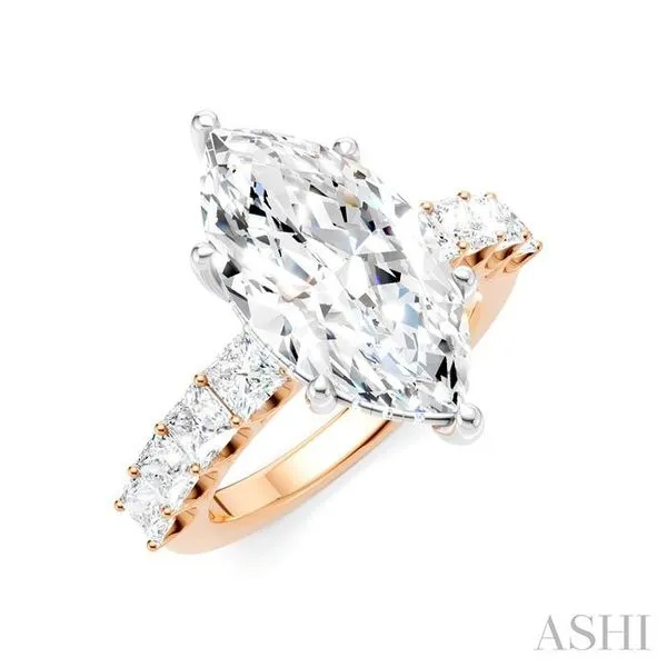 1 1/3 Ctw Marquise Shape Princess and Round Cut Diamond Semi-Mount Engagement Ring in 14K Rose and White Gold Hart's Jewelers Grants Pass, OR