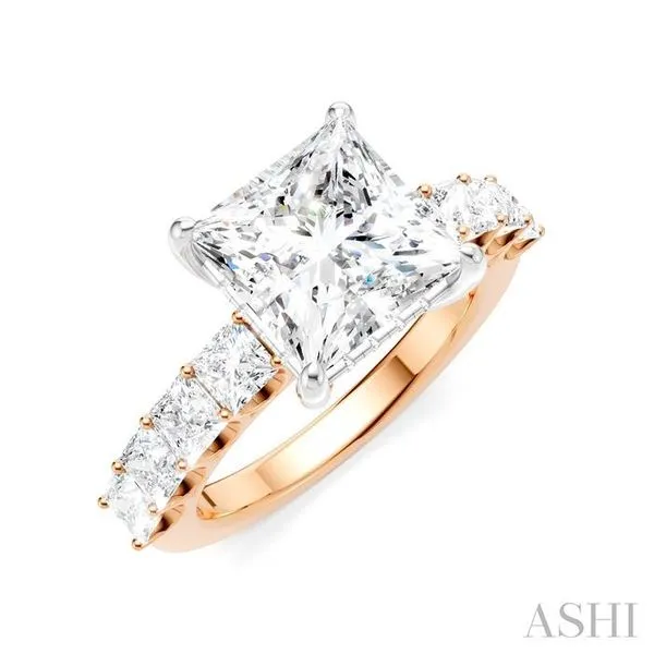 1 1/3 Ctw Princess Shape Princess and Round Cut Diamond Semi-Mount Engagement Ring in 14K Rose and White Gold Hart's Jewelers Grants Pass, OR