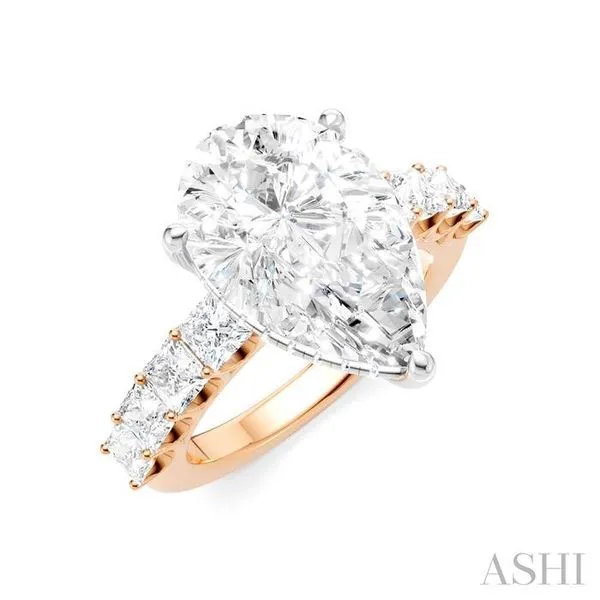 1 1/3 Ctw Pear Shape Princess and Round Cut Diamond Semi-Mount Engagement Ring in 14K Rose and White Gold Hart's Jewelers Grants Pass, OR