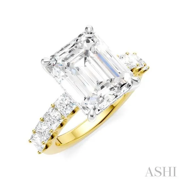 1 1/3 Ctw Emerald Shape Princess and Round Cut Diamond Semi-Mount Engagement Ring in 14K Yellow and White Gold Hart's Jewelers Grants Pass, OR