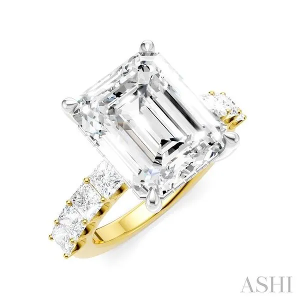 1 1/3 Ctw Emerald Shape Princess and Round Cut Diamond Semi-Mount Engagement Ring in 14K Yellow and White Gold Hart's Jewelers Grants Pass, OR