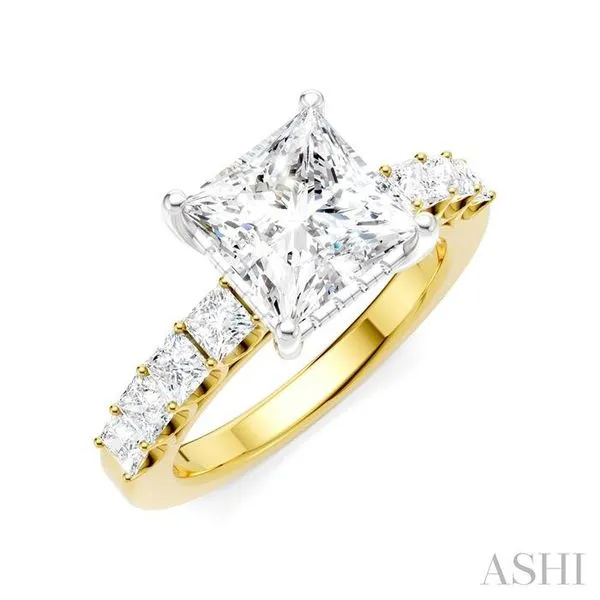 7/8 Ctw Princess Shape Princess and Round Cut Diamond Semi-Mount Engagement Ring in 14K Yellow and White Gold Hart's Jewelers Grants Pass, OR