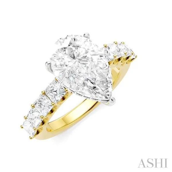 1 1/3 Ctw Pear Shape Princess and Round Cut Diamond Semi-Mount Engagement Ring in 14K Yellow and White Gold Hart's Jewelers Grants Pass, OR