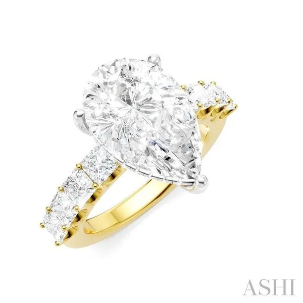 1 1/3 Ctw Pear Shape Princess and Round Cut Diamond Semi-Mount Engagement Ring in 14K Yellow and White Gold Hart's Jewelers Grants Pass, OR