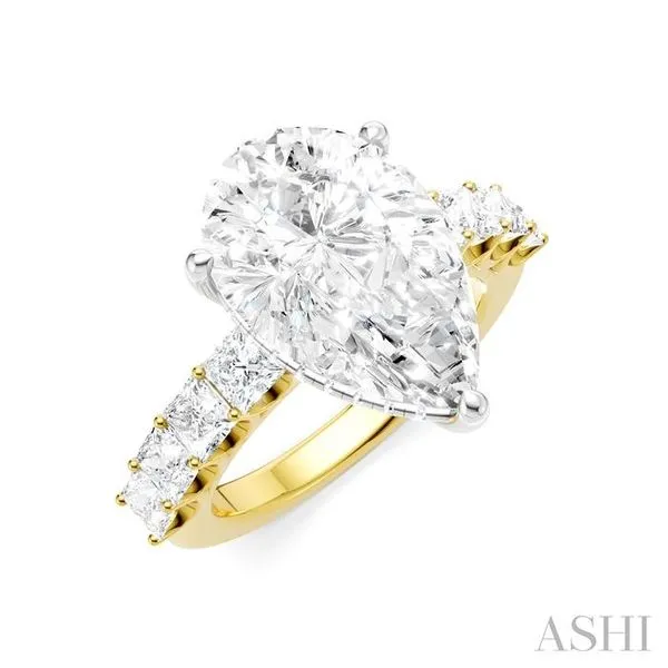 1 1/3 Ctw Pear Shape Princess and Round Cut Diamond Semi-Mount Engagement Ring in 14K Yellow and White Gold Hart's Jewelers Grants Pass, OR