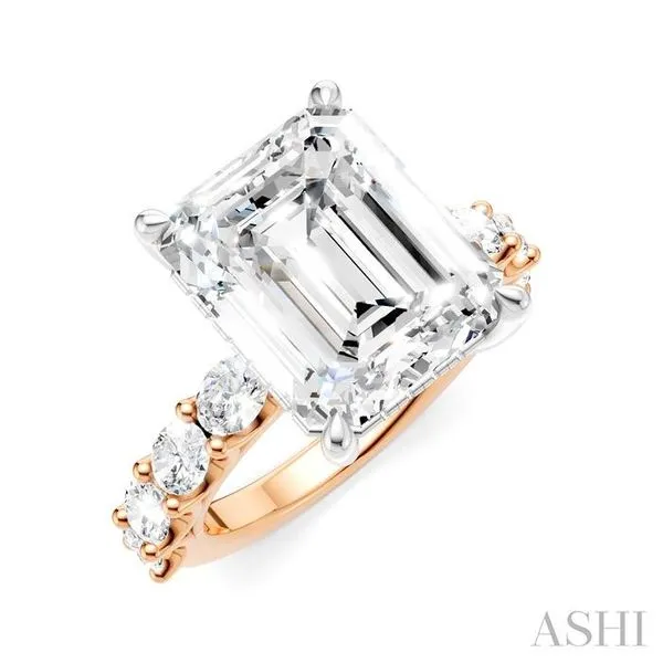 1 1/3 Ctw Emerald Shape Oval and Round Cut Diamond Semi-Mount Engagement Ring in 14K Rose and White Gold Hart's Jewelers Grants Pass, OR