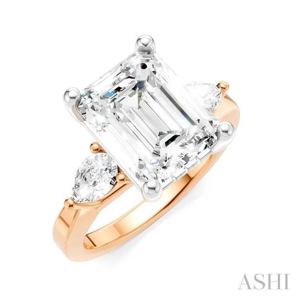 1/2 Ctw Tri-Mount Emerald Shape Center Pear and Round Cut Diamond Semi-Mount Engagement Ring in 14K Rose and White Gold Hart's Jewelers Grants Pass, OR