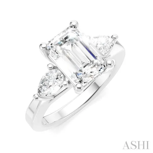 1/2 Ctw Tri-Mount Emerald Shape Center Pear and Round Cut Diamond Semi-Mount Engagement Ring in 14K White Gold Hart's Jewelers Grants Pass, OR