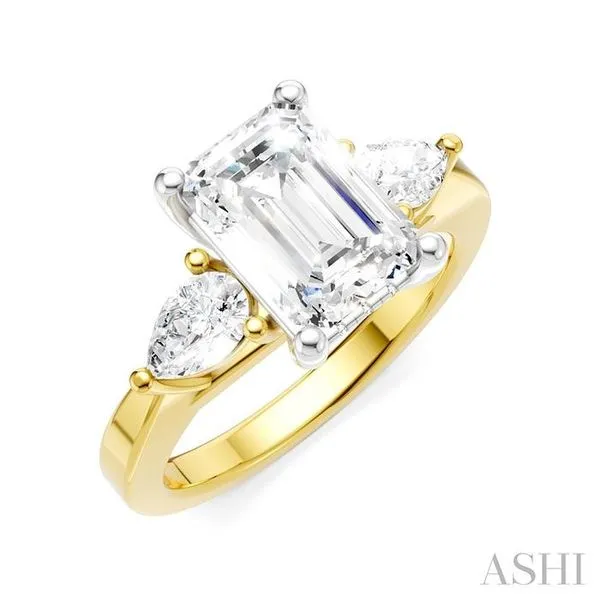 1/2 Ctw Tri-Mount Emerald Shape Center Pear and Round Cut Diamond Semi-Mount Engagement Ring in 14K Yellow and White Gold Hart's Jewelers Grants Pass, OR