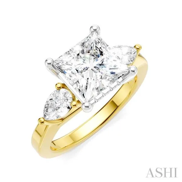 1/2 Ctw Tri-Mount Princess Shape Center Pear and Round Cut Diamond Semi-Mount Engagement Ring in 14K Yellow and White Gold Hart's Jewelers Grants Pass, OR