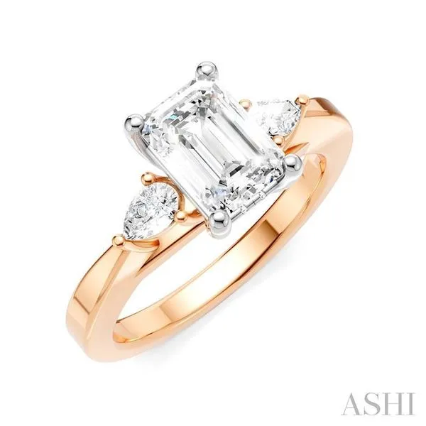 1/4 Ctw Tri-Mount Emerald Shape Center Pear and Round Cut Diamond Semi-Mount Engagement Ring in 14K Rose and White Gold Hart's Jewelers Grants Pass, OR