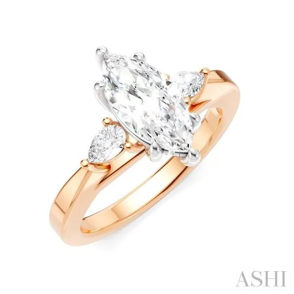 1/4 Ctw Tri-Mount Marquise Shape Center Pear and Round Cut Diamond Semi-Mount Engagement Ring in 14K Rose and White Gold Hart's Jewelers Grants Pass, OR