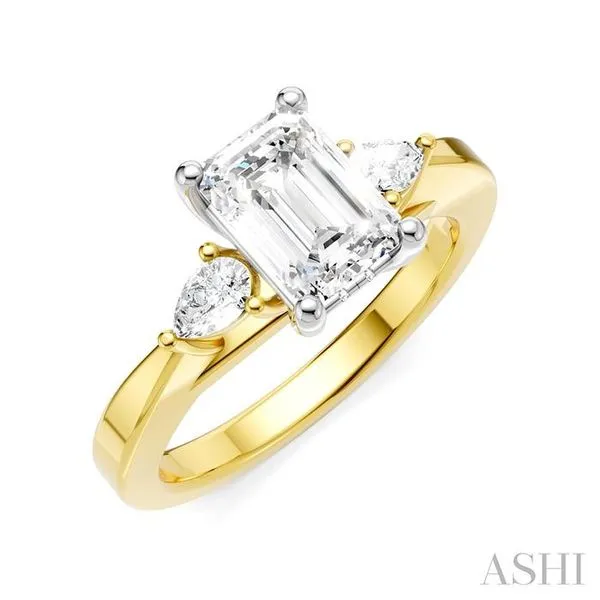 1/4 Ctw Tri-Mount Emerald Shape Center Pear and Round Cut Diamond Semi-Mount Engagement Ring in 14K Yellow and White Gold Hart's Jewelers Grants Pass, OR