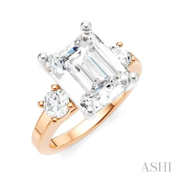 1/2 Ctw Tri-Mount Emerald Shape Center Round Cut Diamond Semi-Mount Engagement Ring in 14K Rose and White Gold Hart's Jewelers Grants Pass, OR