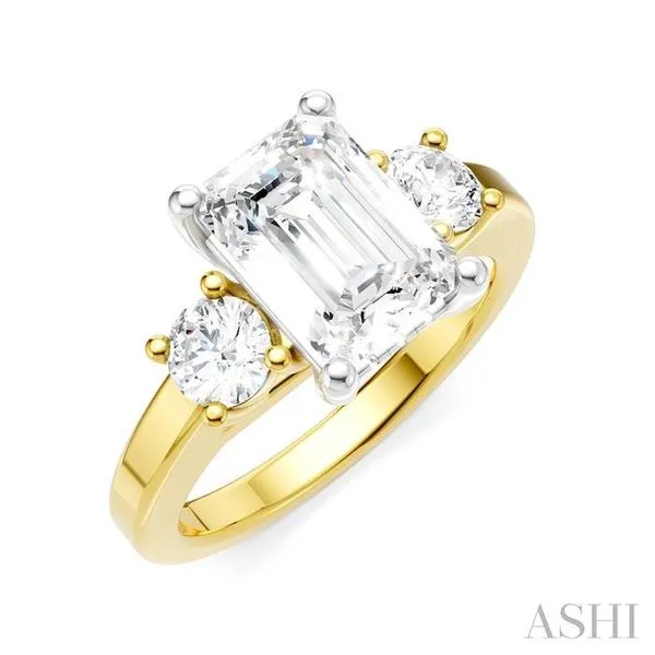 1/2 Ctw Tri-Mount Emerald Shape Center Round Cut Diamond Semi-Mount Engagement Ring in 14K Yellow and White Gold Hart's Jewelers Grants Pass, OR