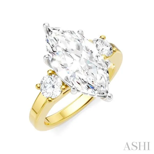 1/2 Ctw Tri-Mount Marquise Shape Center Round Cut Diamond Semi-Mount Engagement Ring in 14K Yellow and White Gold Hart's Jewelers Grants Pass, OR