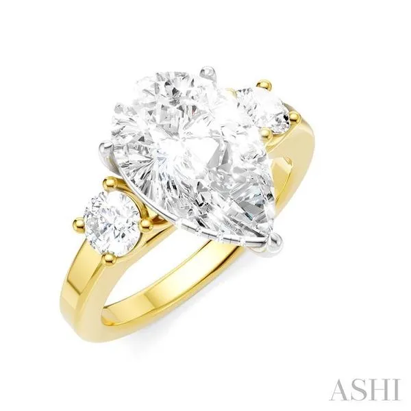 1/2 Ctw Tri-Mount Pear Shape Round Cut Diamond Semi-Mount Engagement Ring in 14K Yellow and White Gold Hart's Jewelers Grants Pass, OR