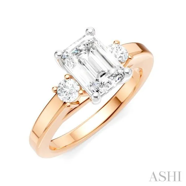 1/4 Ctw Tri-Mount Emerald Shape Center Round Cut Diamond Semi-Mount Engagement Ring in 14K Rose and White Gold Hart's Jewelers Grants Pass, OR