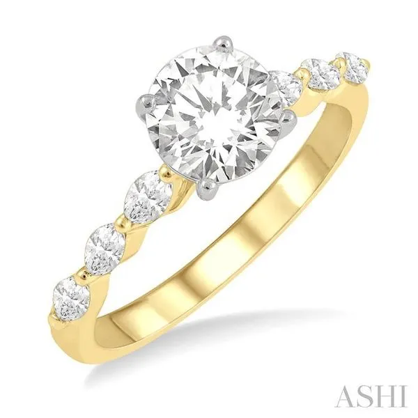 3/8 Ctw Round Shape Marquise Cut Semi-Mount Engagement Ring in 14K Yellow and White Gold Hart's Jewelers Grants Pass, OR