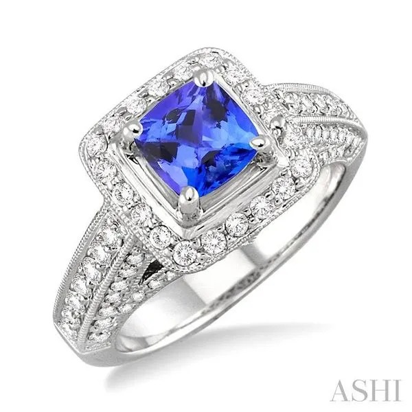 6x6 mm Cushion Cut Tanzanite and 1 Ctw Round Cut Diamond Ring in 14K White Gold Hart's Jewelers Grants Pass, OR