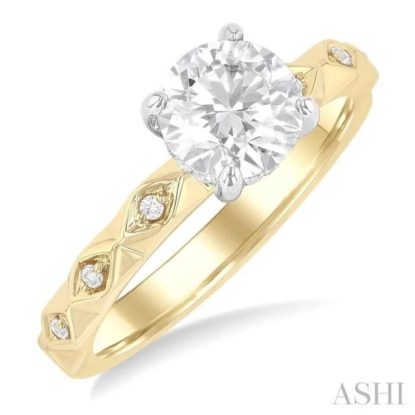 1/10 Ctw Circular Shape Grooved Shank Semi-Mount Diamond Engagement Ring in 14K Yellow and White Gold Hart's Jewelers Grants Pass, OR