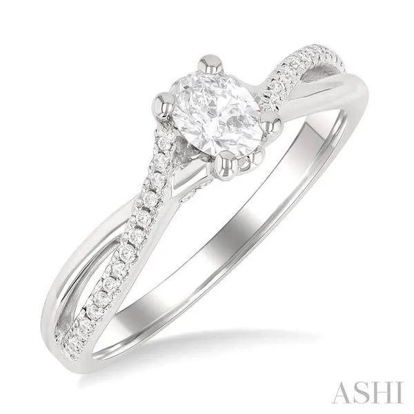 1/6 Ctw Split Crisscross Shank Oval Shape Round Cut Diamond Semi-Mount Engagement Ring in 14K White Gold Hart's Jewelers Grants Pass, OR