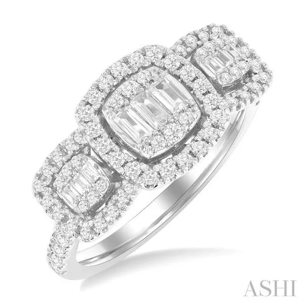 3/4 Ctw Cushion Shape Past, Present & Future Fusion Baguette and Round Cut Diamond Engagement Ring in 14K White Gold Hart's Jewelers Grants Pass, OR