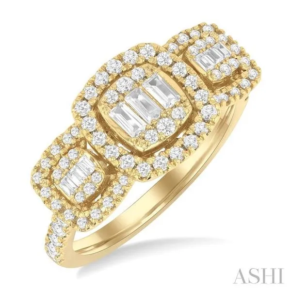 3/4 Ctw Cushion Shape Past, Present & Future Fusion Baguette and Round Cut Diamond Engagement Ring in 14K Yellow Gold Hart's Jewelers Grants Pass, OR