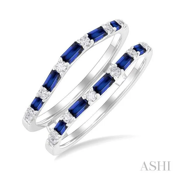 2.1x1.4, 2.9x1.5 & 3.1x1.5 MM Baguette Cut Sapphire and 1/5 Ctw Round Cut Diamond Precious Insert Ring in 14K White Gold Hart's Jewelers Grants Pass, OR