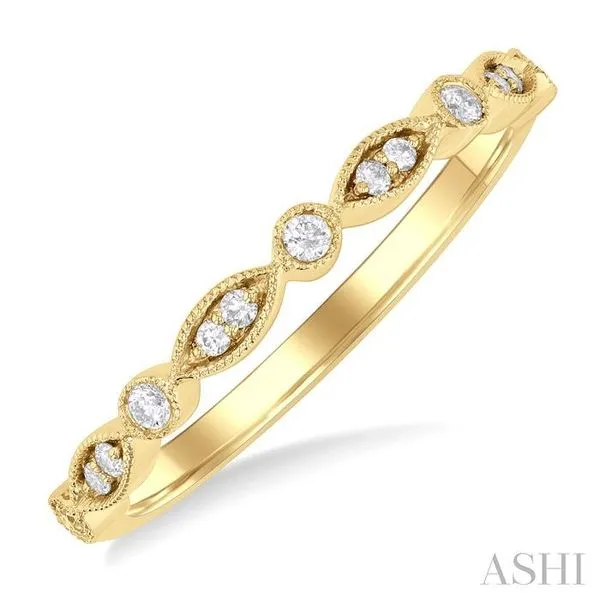 1/10 Ctw Marquise and Circular Motif Carved Round Cut Diamond Stackable Wedding Band in 14K Yellow Gold Hart's Jewelers Grants Pass, OR