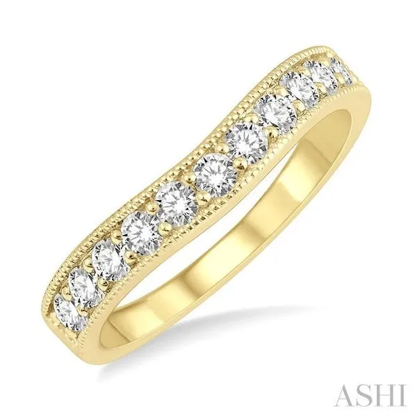 1/2 Ctw Curved Center Milgrain Border Round Cut Diamond Wedding Band in 14K Yellow Gold Hart's Jewelers Grants Pass, OR