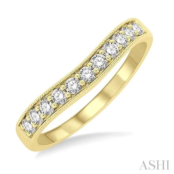 1/3 Ctw Curved Center Milgrain Border Round Cut Diamond Wedding Band in 14K Yellow Gold Hart's Jewelers Grants Pass, OR