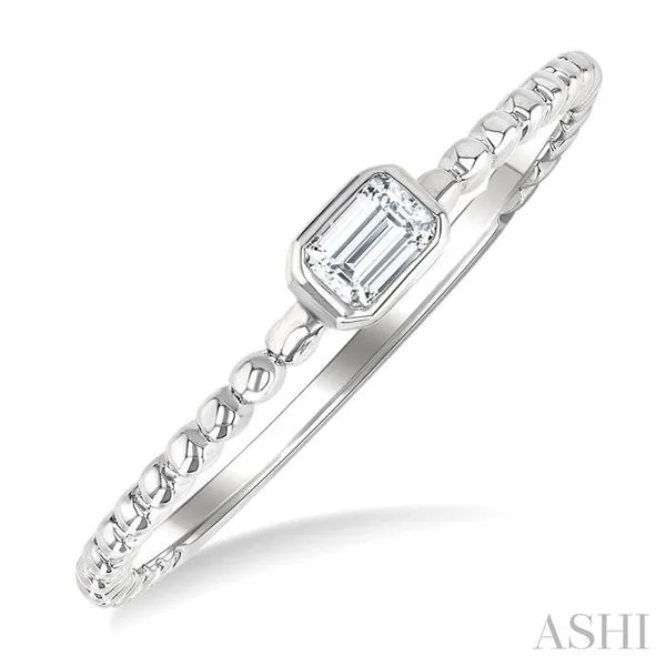 1/6 Ctw Ball Bead East-West Bezel Set Emerald Cut Diamond Stackable Petite Fashion Ring in 14K White Gold Hart's Jewelers Grants Pass, OR