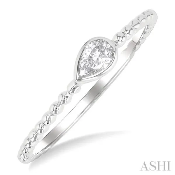 1/6 Ctw Ball Bead East-West Bezel Set Pear Cut Diamond Stackable Petite Fashion Ring in 14K White Gold Hart's Jewelers Grants Pass, OR