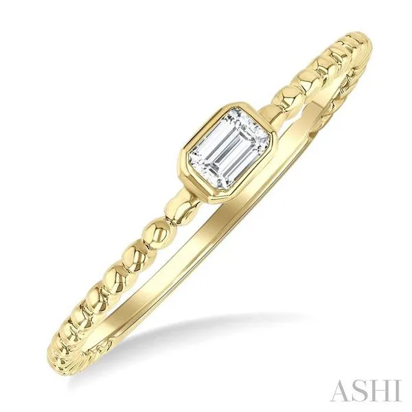 1/6 Ctw Ball Bead East-West Bezel Set Emerald Cut Diamond Stackable Petite Fashion Ring in 14K Yellow Gold Hart's Jewelers Grants Pass, OR