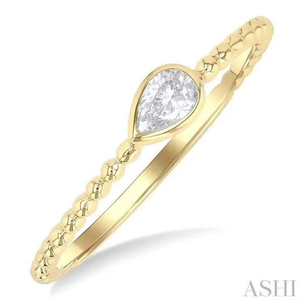 1/6 Ctw Ball Bead East-West Bezel Set Pear Cut Diamond Stackable Petite Fashion Ring in 14K Yellow Gold Hart's Jewelers Grants Pass, OR