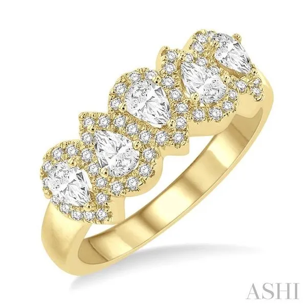 1 Ctw Pear Shape 5 Stone Pear & Round Cut Diamond Halo Wedding Band in 14K Yellow Gold Hart's Jewelers Grants Pass, OR